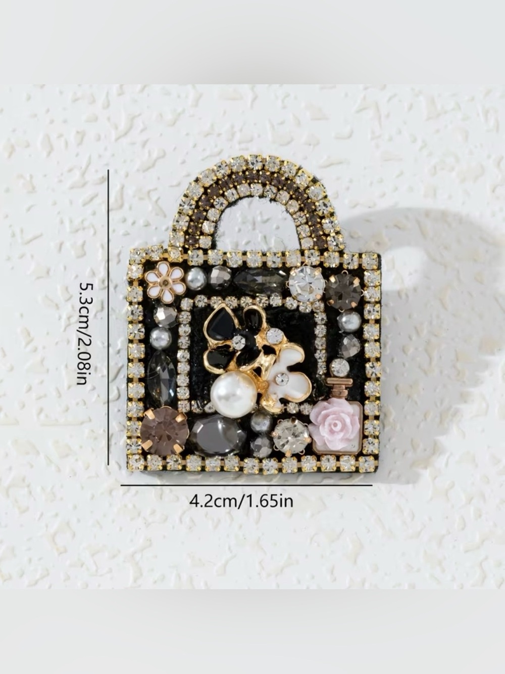 Purse Shaped Brooch Embellished Rhinestone Black Mini Bag Pin NIP - Picture 3 of 4